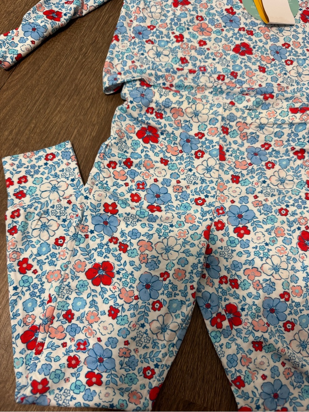 Charlie’s Project Kids Pajamas Set Girls 3 3T Bamboo Floral Red Blue Long Sleeve - Picture 2 of 7